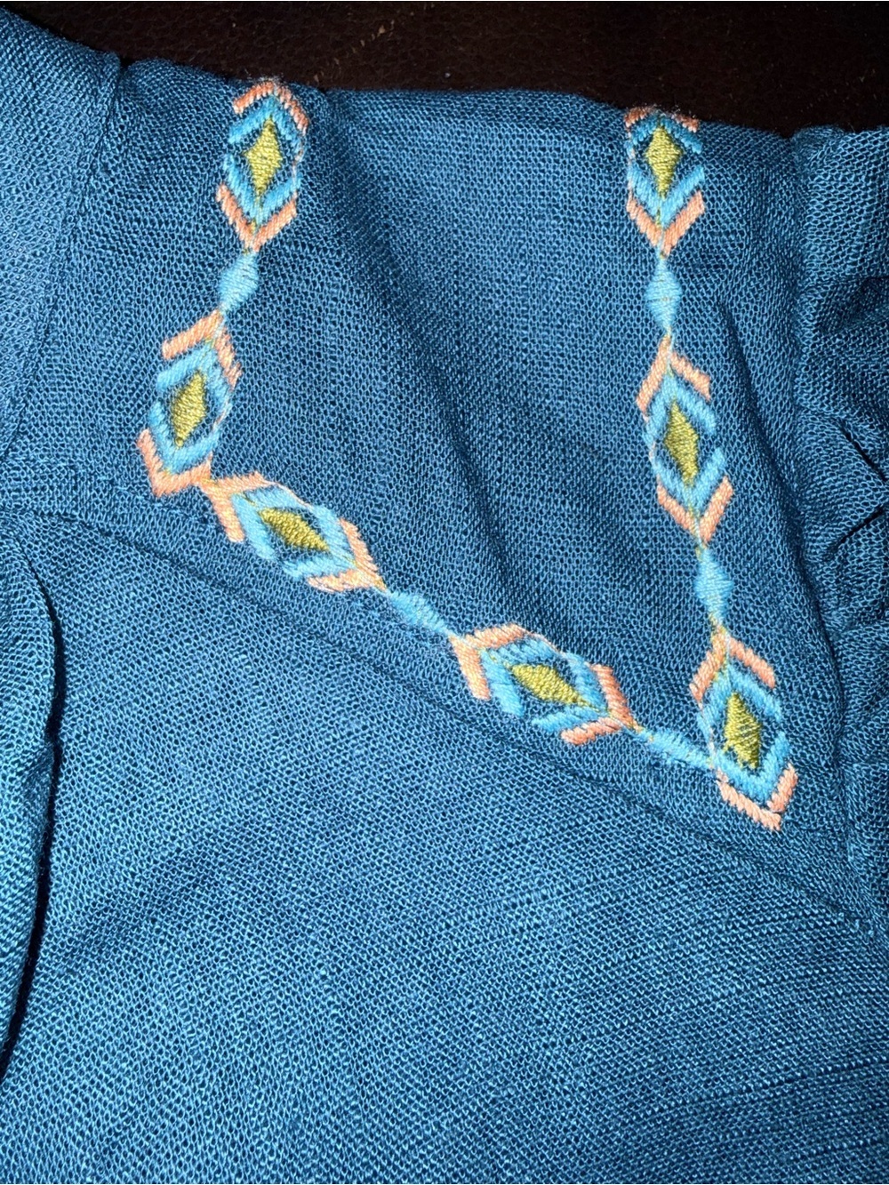 Umgee Teal Embroidered Sleeve Blouse Sz L - Picture 6 of 12